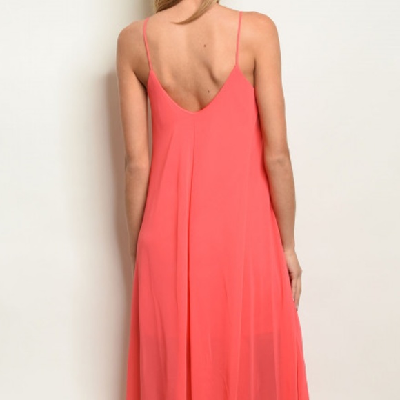LAST 1! CORAL CHIFFON MAXI DRESS - Picture 3 of 7